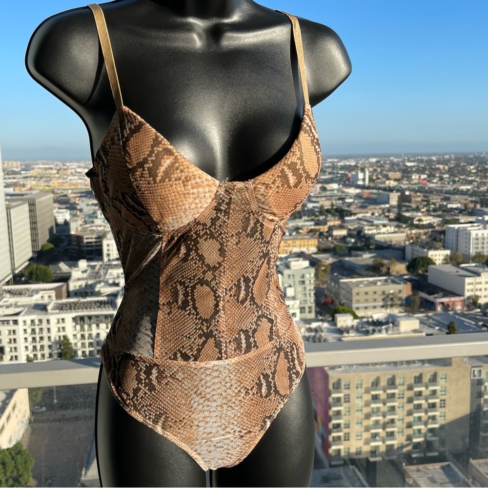 Snake Print Spaghetti Straps Bodysuit